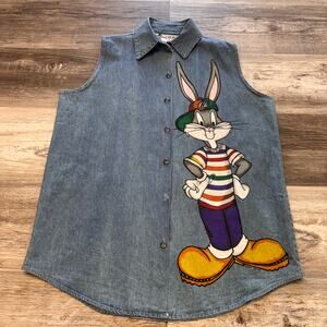 Looney Tunes Shirt Vintage 90s Womens‎ S Bugs Bunny Denim Vest Cute Sleeveless